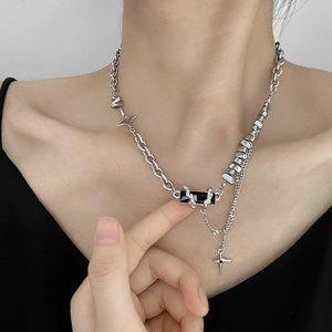 Winding Black Gemstone Cross Stitching Necklace for Men and Women